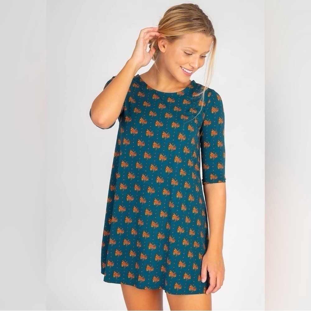 Natural Life Dark‎ Floral Mini Dress Large Stretch Flower Boho Bohemian Forest